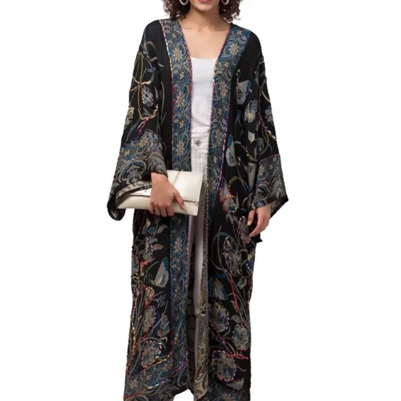 Raj Kimono Black Floral Butterfly Embroidered Bohemian One Size - Picture 11 of 11